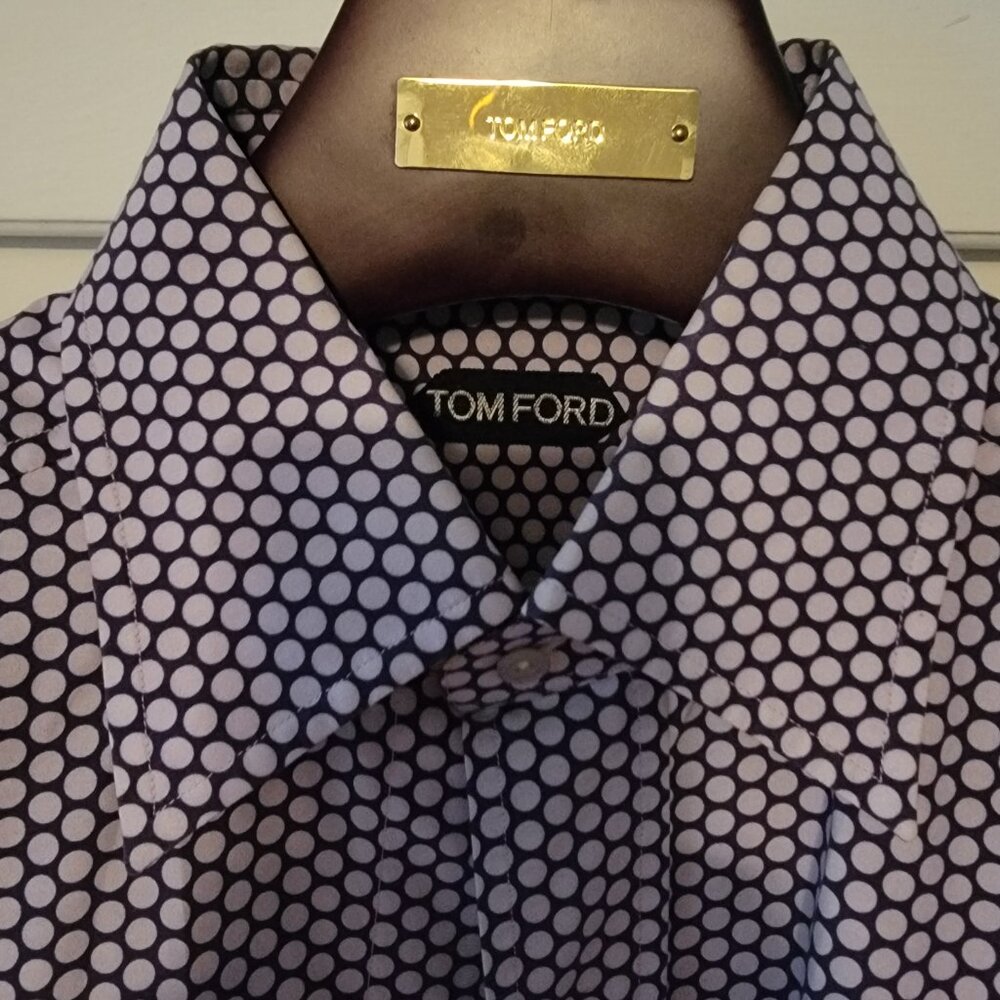 TOM FORD MENS SHIRT LONG SLEEVEES PURPLE DOTS SZ 39 15 1/2